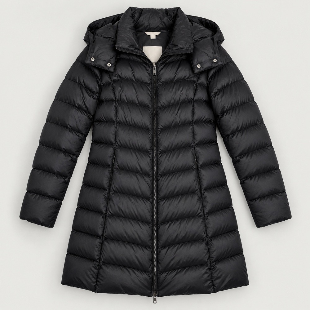 Soia & Kyo Puffer Coat L Black Down Filled Hooded Mid-Length Jacket